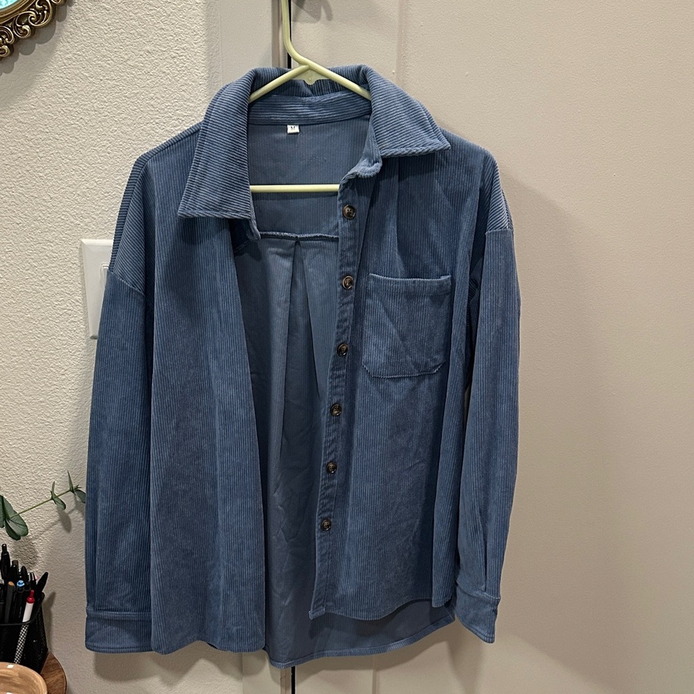 Blue Corduroy Button-Up Shirt